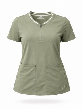 kindly yours Olive Short-Sleeve Zip Front Scrub Top size XS